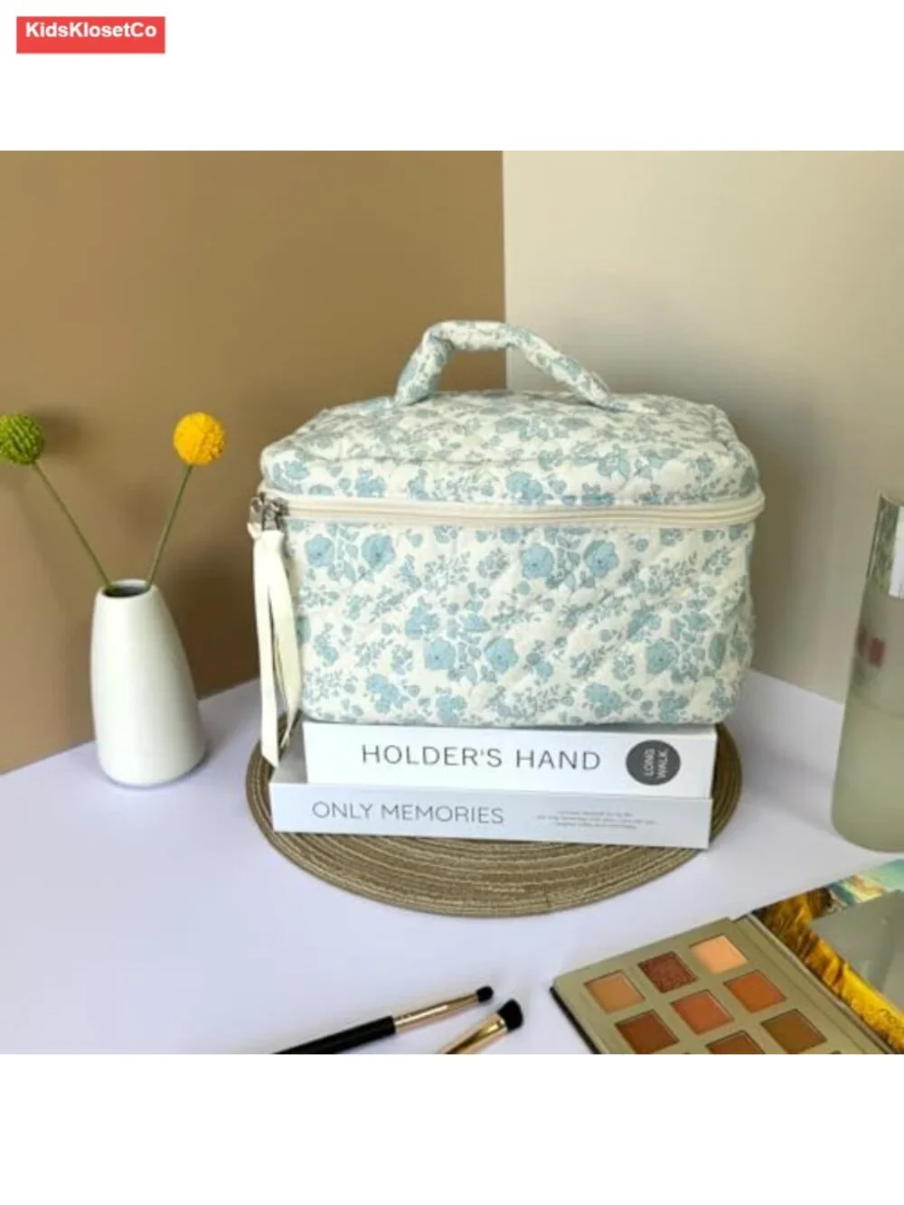 Quilted Cotton Cosmetic Bag Travel Makeup Organizer Toiletry Storage Pouch